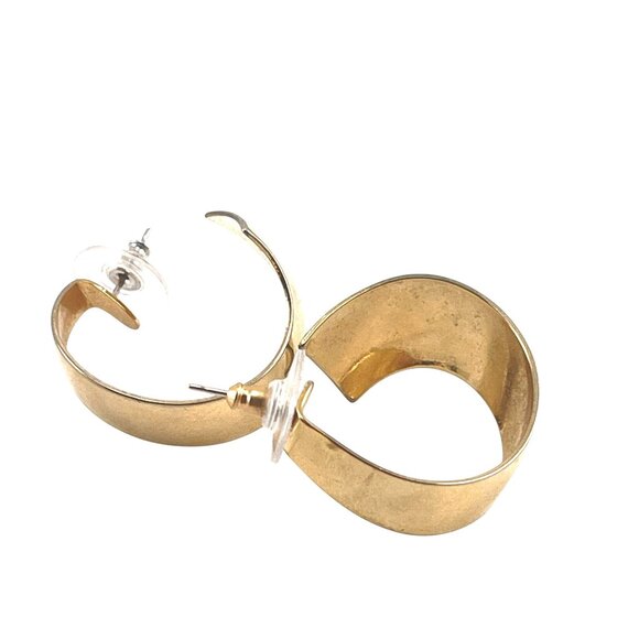 Gold-Tone Spiral Hoop Earrings With Post Back For Women Minimalist - Picture 2 of 8